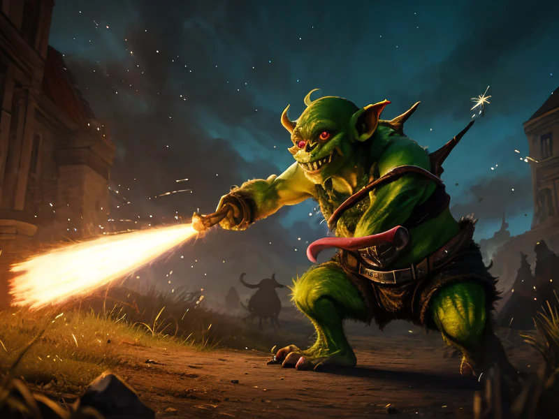 Unpredictable (Goblin:1.35), Hunter, A cloud of sparkling spores following every movement, three-quarter view