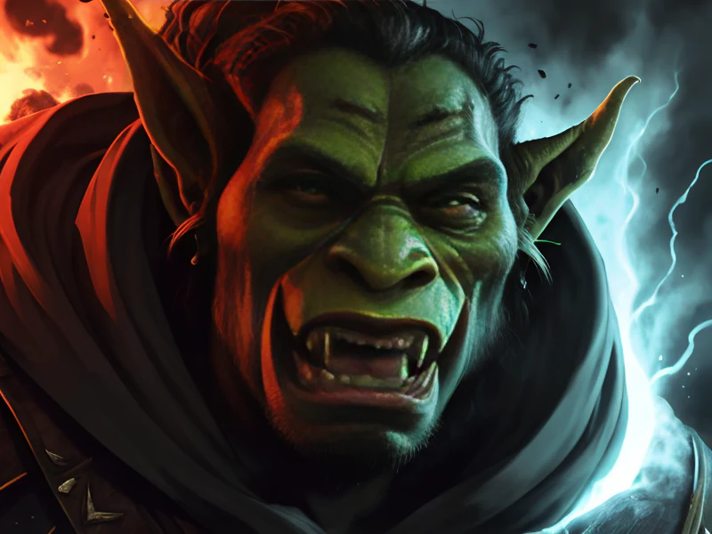 Generous (Orc:1.35), Warlock, A cloak that billows like living smoke, medium close-up, very powerful creature