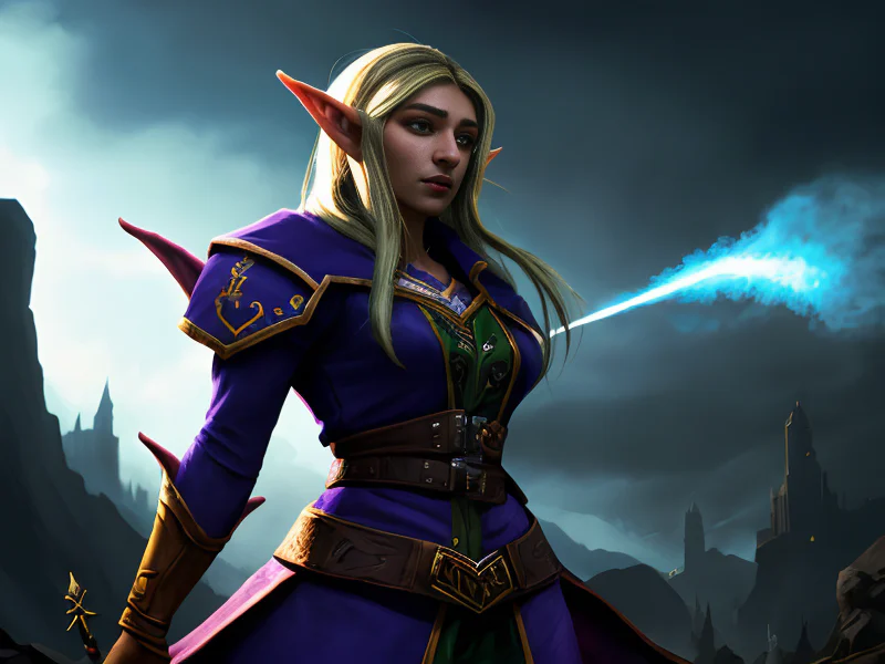 Rift-touched (Elf:1.35), Assassin, A heavy coat dusted with glowing pollen, dynamic angle