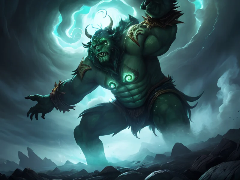 Stonebound (Air Elemental:1.35), semi-transparent wind body, cyclone torso, cloud wisps, Veins shining with a soft emerald light, dynamic angle