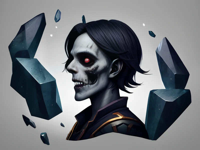 Crystal-eyed (Undead:1.35), Voidwalker, A circlet of floating obsidian shards, three-quarter view
