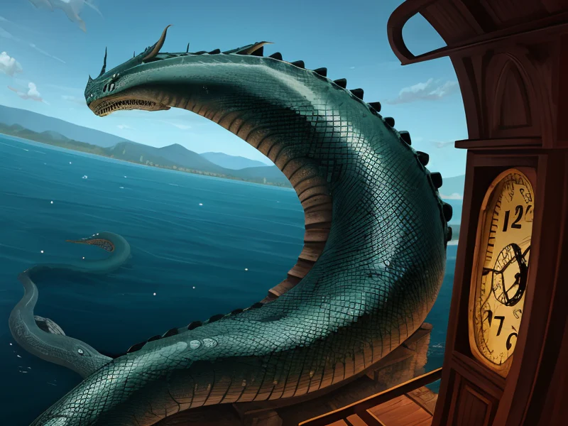 Patient (Sea Serpent:1.35), Atop a clocktower, listening to its rhythmic ticking, dynamic angle