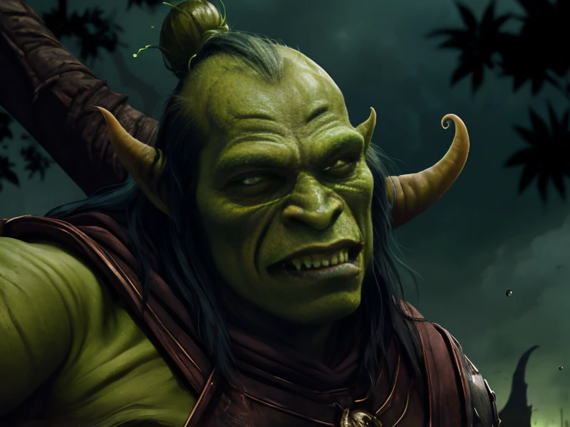 Cunning (Orc:1.35), Warden, Perched atop a tree, scanning the horizon, low angle shot, extremely powerful creature