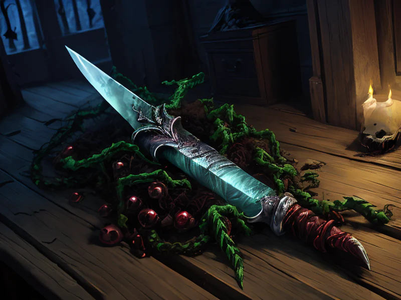Intimidating (Undead:1.35), Occultist, A dagger sealed inside a sheath of permanent ice, three-quarter view