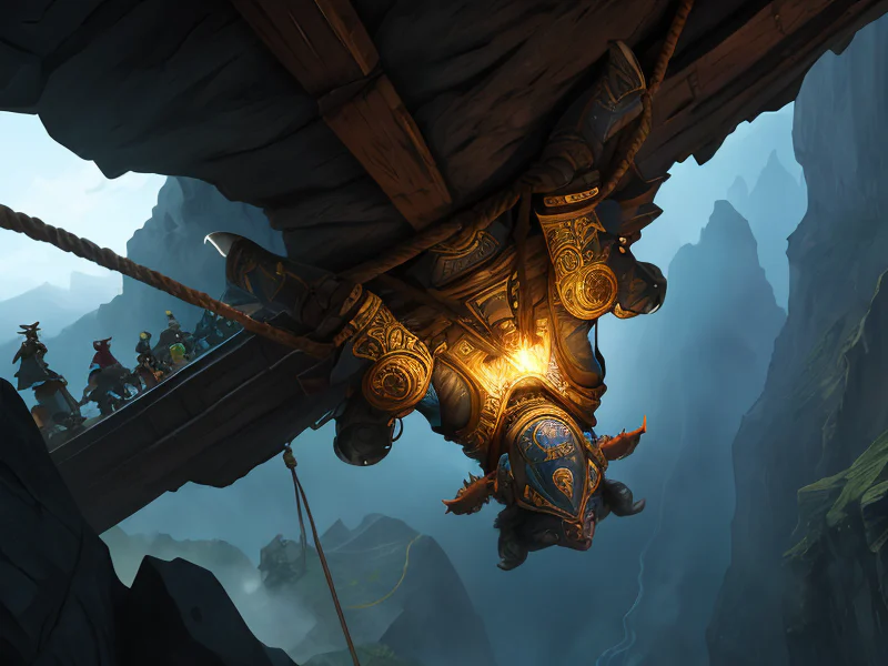 Unpredictable Human male, Mixed ethnicity, Inquisitor, On a rope bridge suspended over a chasm, dynamic angle