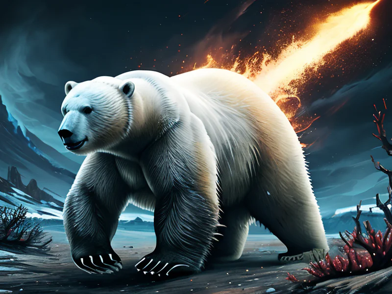 Honorable (Polar Bear:1.35), A spear grown from white coral and red crystal, full-body shot