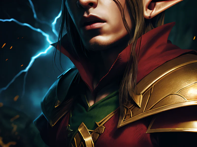 Hallowed (Elf:1.35), Assassin, Golden shimmering armor, medium close-up