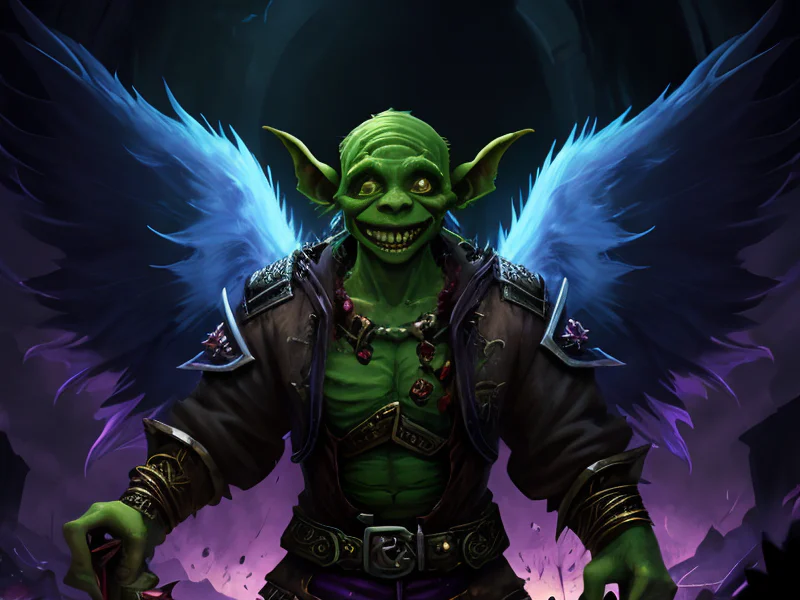 Spectral (Goblin:1.35), Illusionist, Wings of shimmering light, dynamic angle