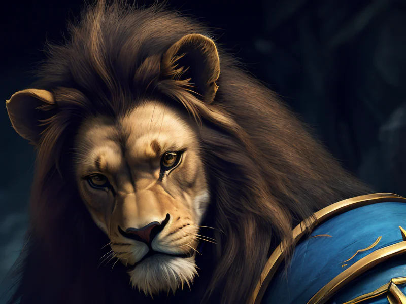 Agile Human male, Mixed ethnicity, Cleric, A mask resembling the face of a sleeping lion, low angle shot