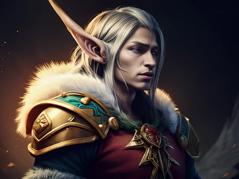 Lightforged (Elf:1.35), Ranger, A shoulder mantle of wolf fur and feathers, dynamic angle
