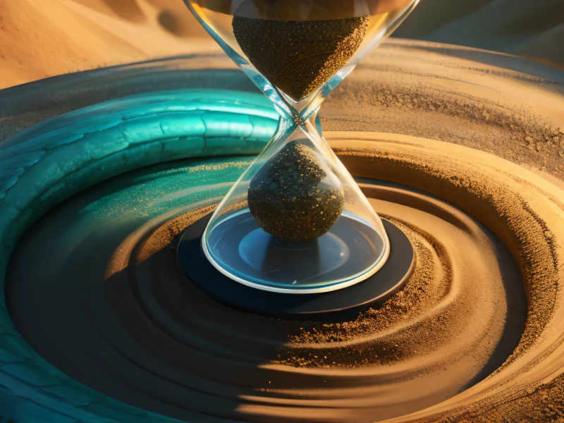 Nimble (Viper:1.35), A stream of sand flowing upward into an hourglass shape, medium close-up