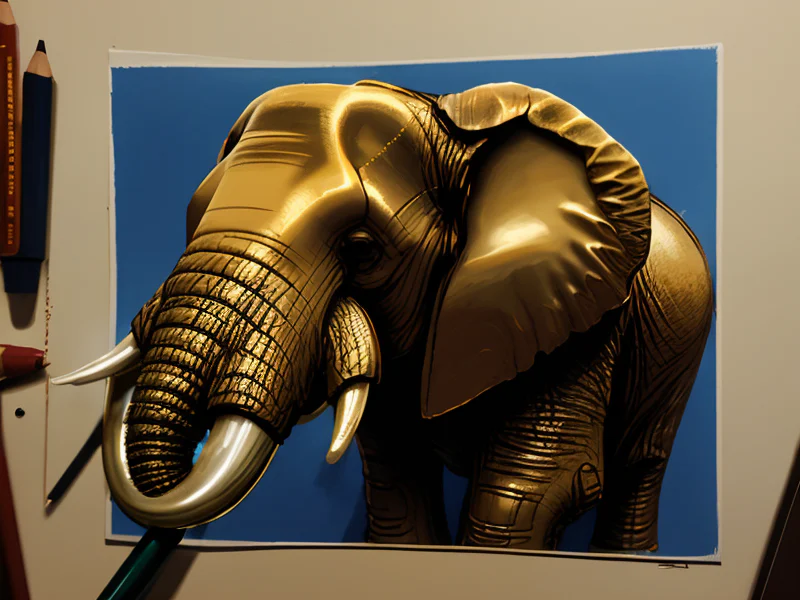 Gold-veined (Elephant:1.35), A familiar made of smoke perched on the shoulder, low angle shot