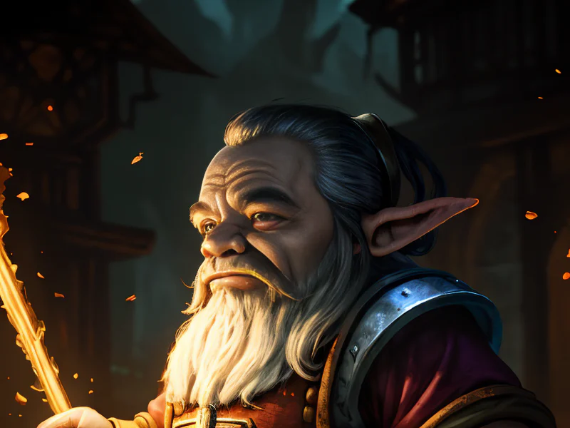 Flameforged (Dwarf:1.35), Sentinel, Blade that hums with energy, close-up portrait, powerful creature