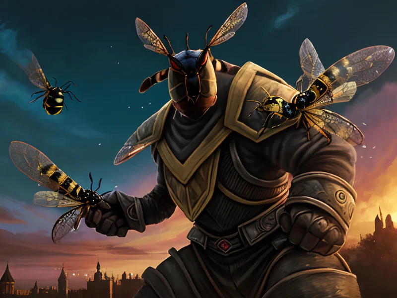 Duskwoven (Giant Wasp:1.35), Atop a fortress, dynamic angle