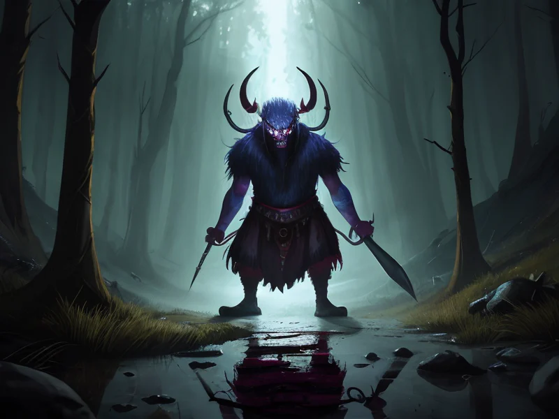 Arcane (Demon:1.35), Hexblade, A moving reflection visible on the ground without water, three-quarter view