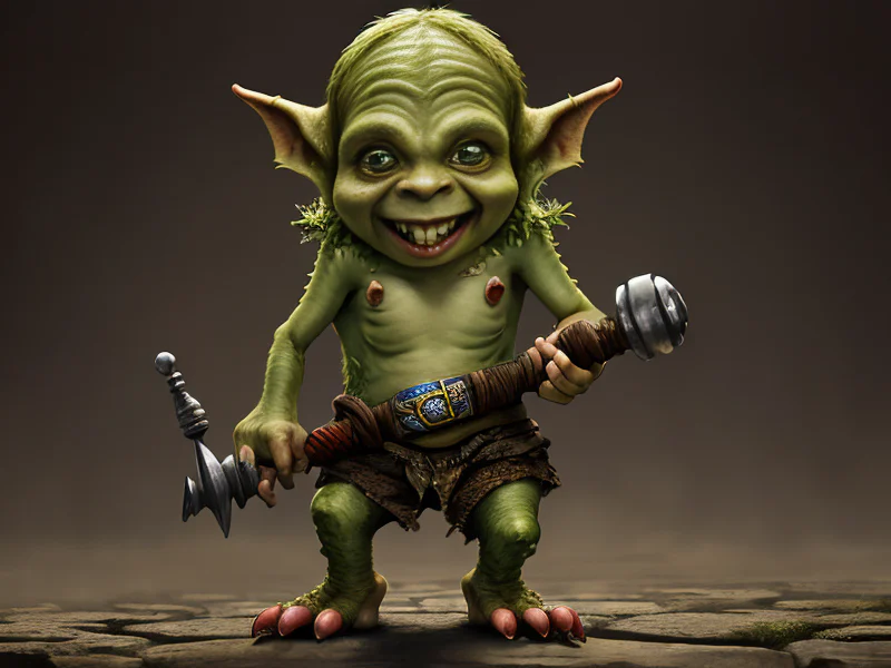 Mischievous (Goblin:1.35), Ranger, A cluster of small bells tied to the scabbard, full-body shot
