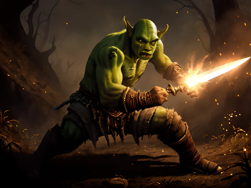 Sunblessed (Orc:1.35), Warrior, Keeps a hidden dagger in the boot, low angle shot