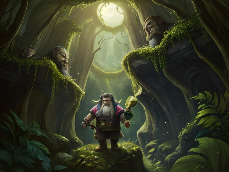 Corrupted (Dwarf:1.35), Alchemist, On a vine-covered cliffside, three-quarter view