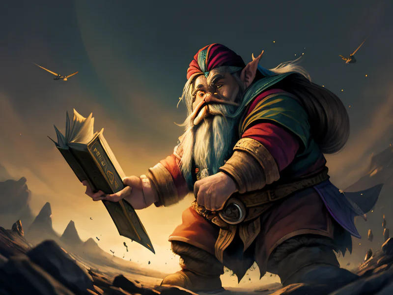 Vengeful (Dwarf:1.35), Cleric, Living book floating nearby, dynamic angle