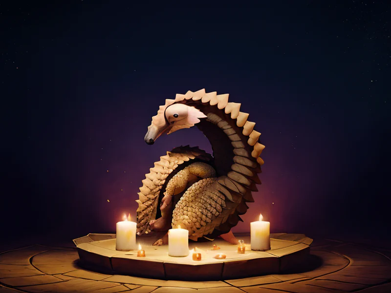 Voidborn (Pangolin:1.35), On a floating altar, surrounded by chanting spirits, three-quarter view