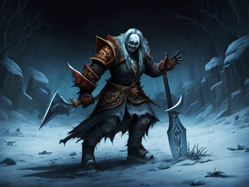 Icebound (Undead:1.35), Soulbinder, Keeps a hidden dagger in the boot, three-quarter view, powerful creature