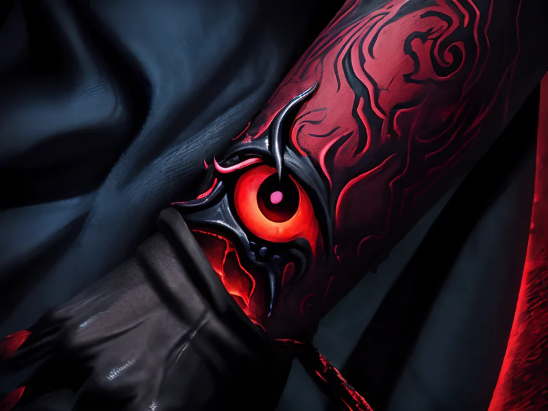 Ruthless (Demon:1.35), Voidwalker, A ribbon of darkness coiling around one arm, medium close-up