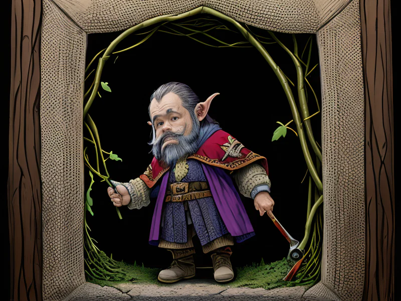 Deep-rooted (Dwarf:1.35), Gunslinger, Cloak stitched from spider silk, three-quarter view