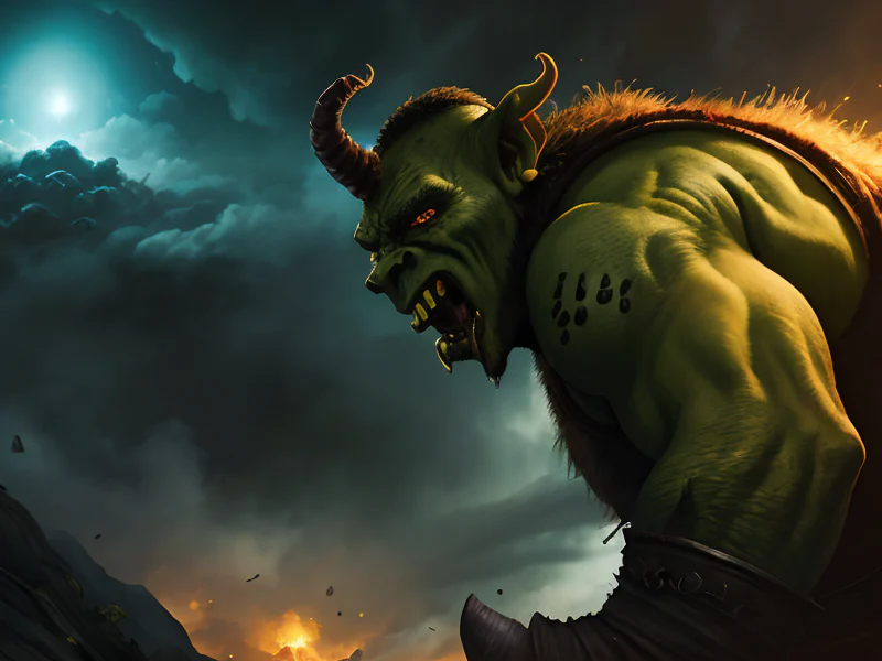 Rabid (Orc:1.35), Juggernaut, Atop a monastery built into a thundercloud, three-quarter view
