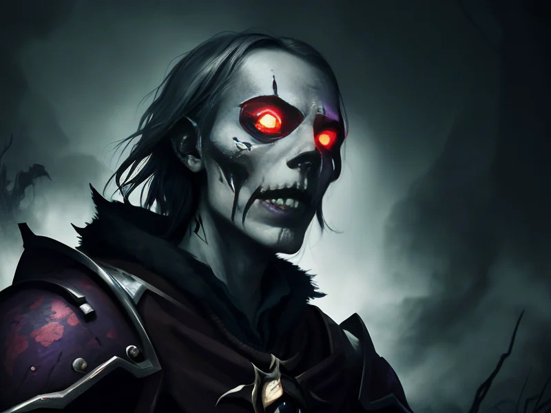 Ashen (Undead:1.35), Voidwalker, A face painted with vertical streaks of silver, dynamic angle