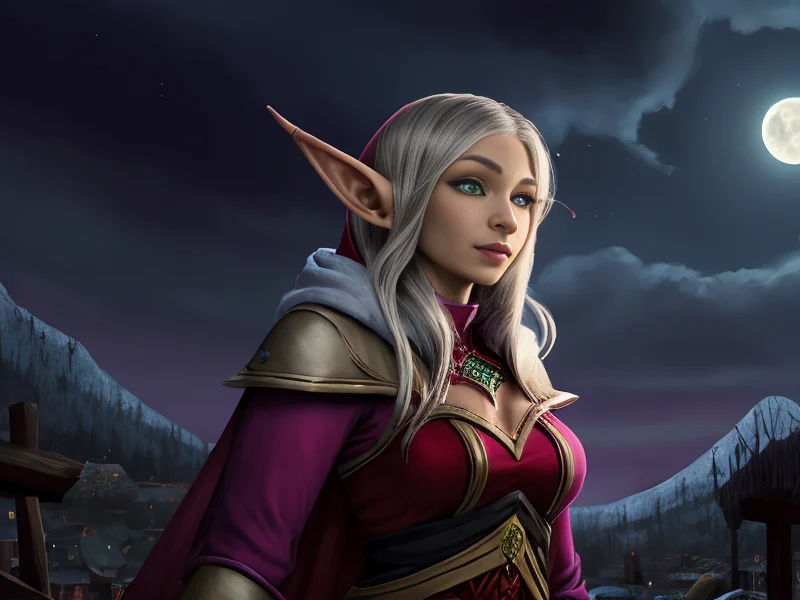 Moonlit (Elf:1.35), Duelist, A pulse of color radiating outward with each heartbeat, three-quarter view
