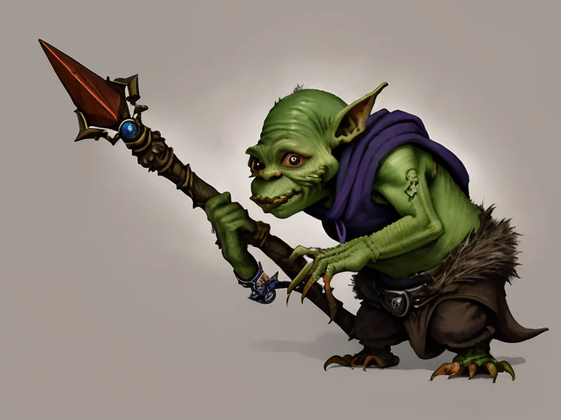 Ascendant (Goblin:1.35), Berserker, Staff of bone that summons spirits, three-quarter view
