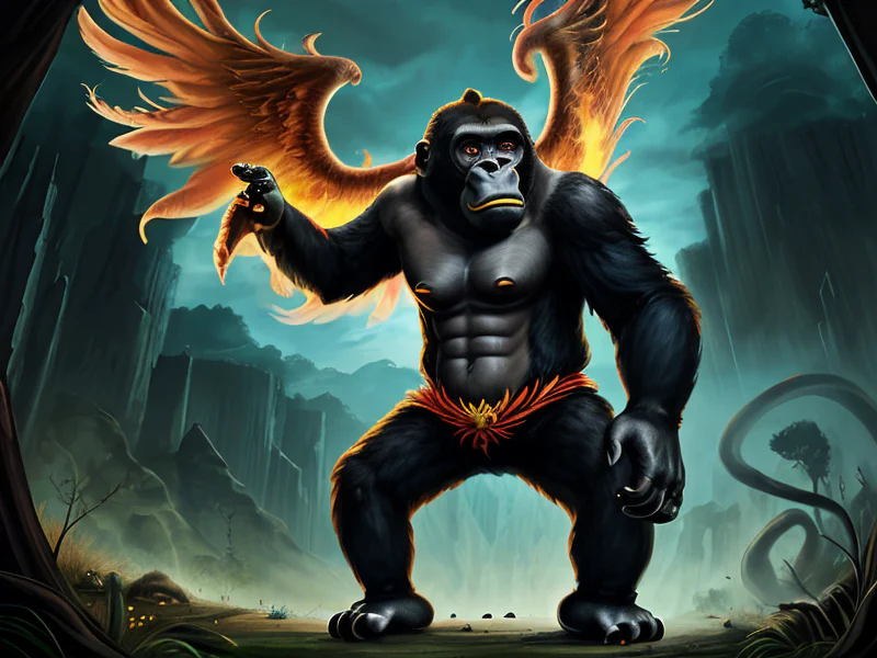 (bizarre mix between a Phoenix and a Gorilla:1.35), distorted, malformed, abnormality, in the wild, in nature
