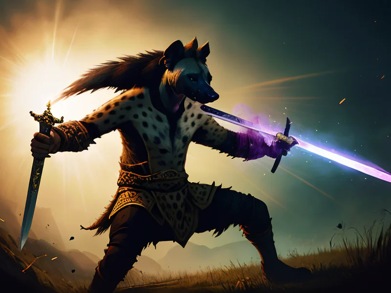 Noble (Hyena:1.35), Wields a sword of shadow that absorbs light, dynamic angle