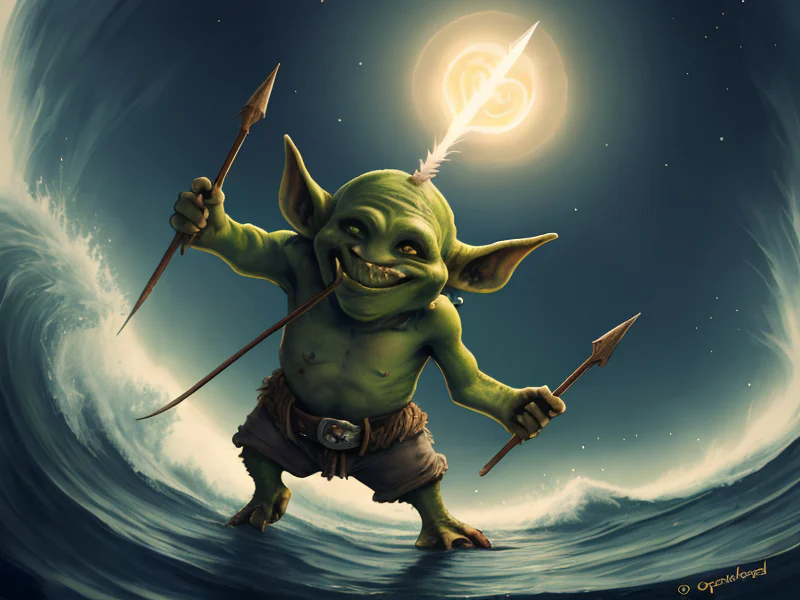 Sunblessed (Goblin:1.35), Bounty Hunter, A bow surrounded by a halo of spectral arrows, low angle shot