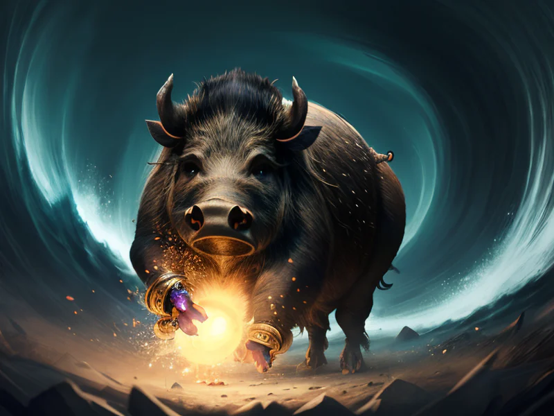 Quick-witted (Giant Boar:1.35), Magical bracelet floating around the wrist, waist-up shot