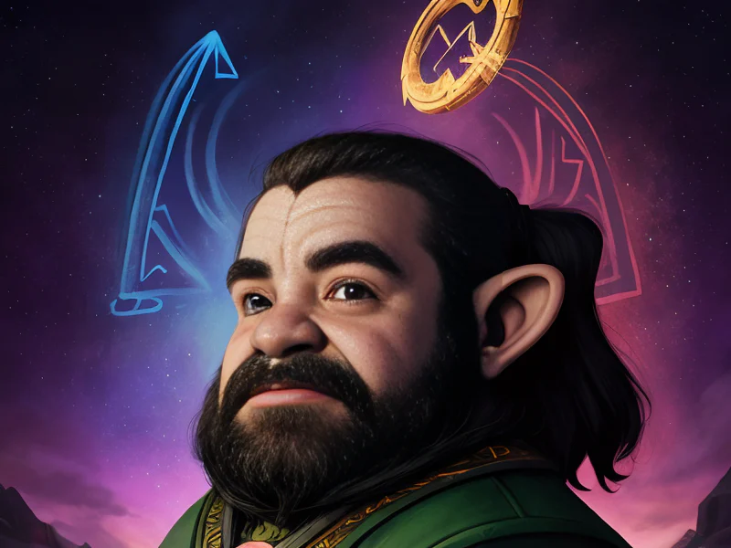 Unpredictable (Dwarf:1.35), Paladin, A halo of runes orbiting their head, three-quarter view