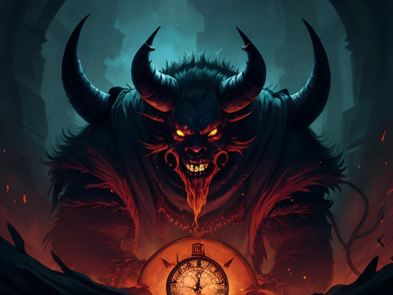 Arcane (Demon:1.35), Voidwalker, Atop a clocktower, listening to its rhythmic ticking, dynamic angle