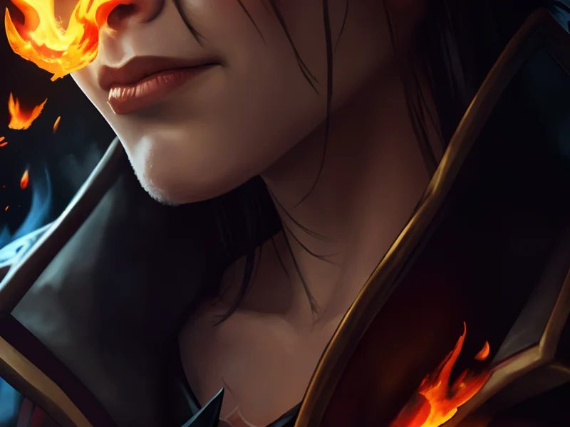Flame-touched (Fire Elemental:1.35), living blaze body, molten cracks, ember core, smoke wisps, Black snow falling only within the surrounding aura, close-up portrait