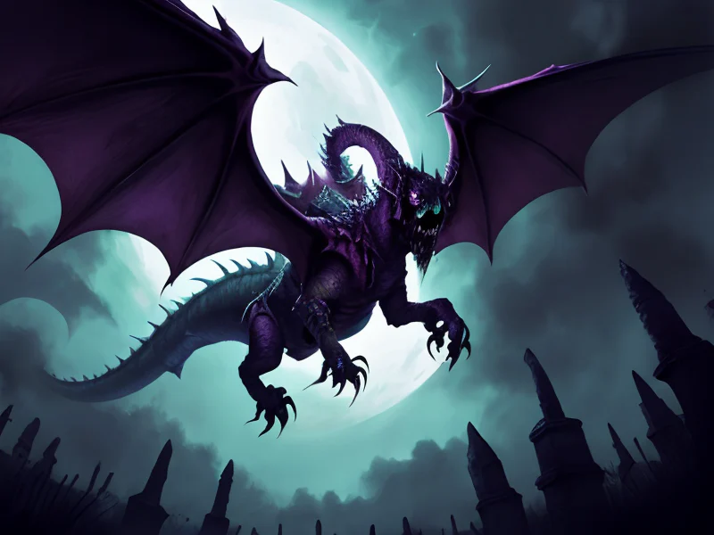 Star-touched (Undead:1.35), Reaper, Has dragon-like wings, low angle shot