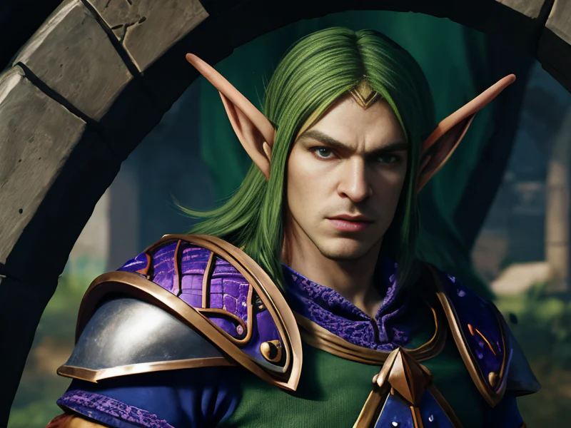 Noble (Elf:1.35), Assassin, Shield made from dragon scales, dynamic angle