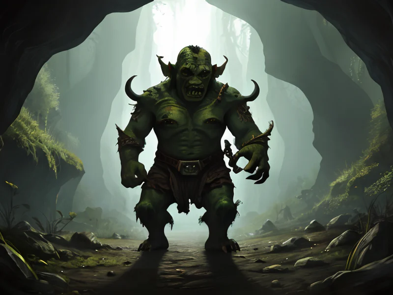 Corrupted (Orc:1.35), Beastmaster, In a canyon filled with echoes of ancient voices, full-body shot
