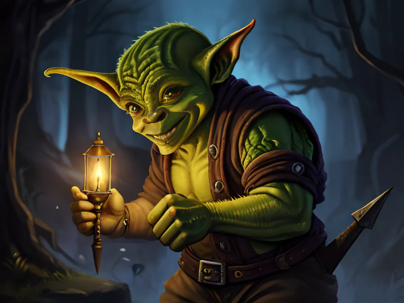Altruistic (Goblin:1.35), Warlock, A polearm fitted with a lantern beneath its blade, three-quarter view