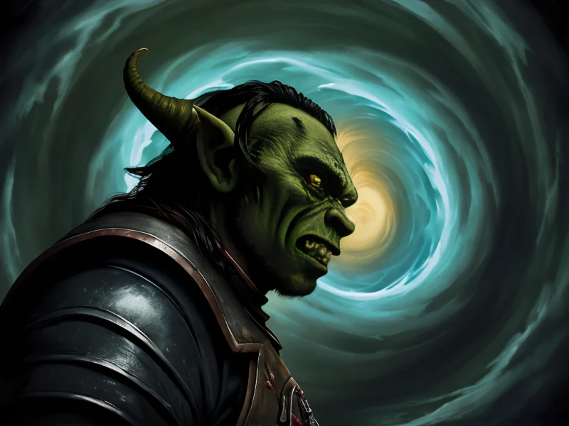 Hot-headed (Orc:1.35), Reaper, At the center of a swirling vortex, three-quarter view