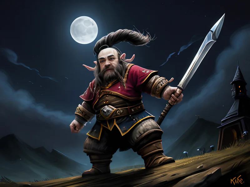 Arcane (Dwarf:1.35), Gladiator, Halberd blade sharp as moonlight, dynamic angle