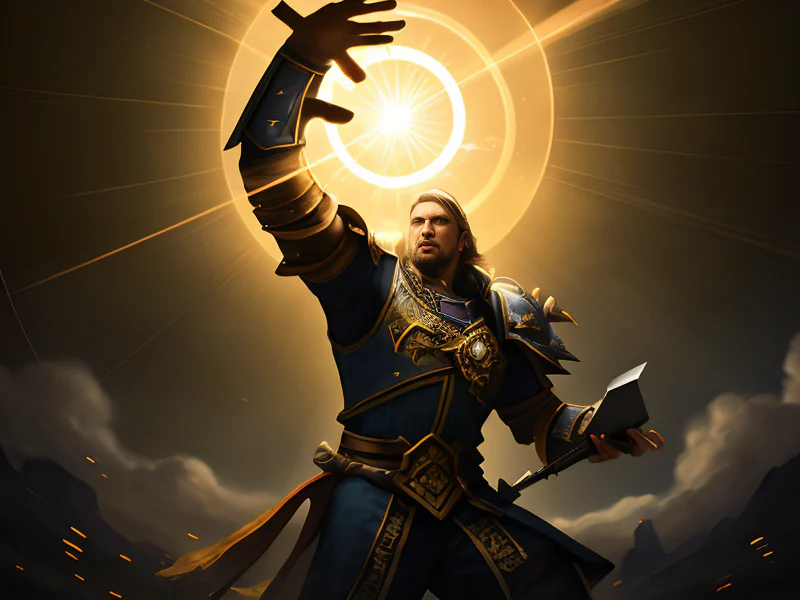 Battle-hardened Human male, East Asian, Summoner, Keeps a floating orb of light nearby, dynamic angle