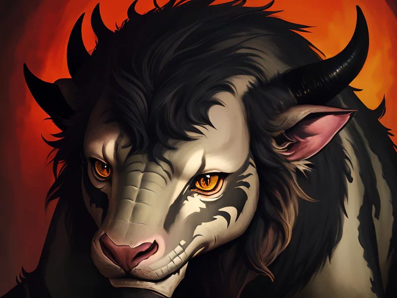 Arrogant (Chimera:1.35), Black horn in the middle of the forehead, three-quarter view