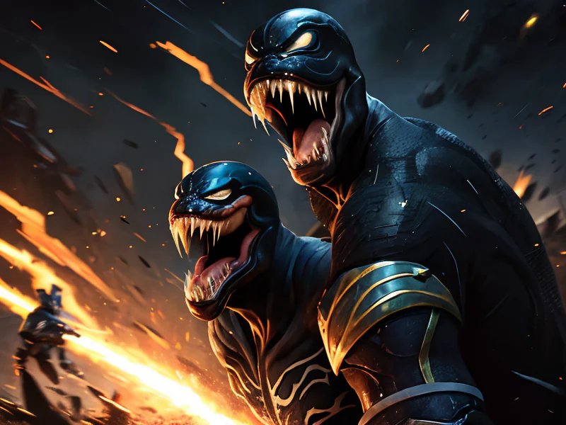 Venom-marked Human male, Latino, Paladin, Atop a pile of shattered shields, roaring a war cry, low angle shot