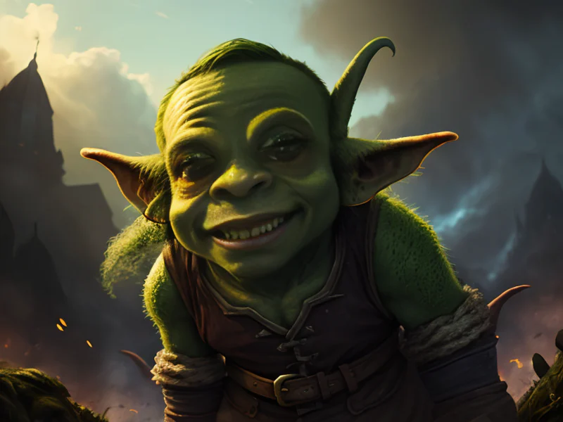 Compassionate (Goblin:1.35), Warlock, A cloud of ash forming fleeting faces, dynamic angle