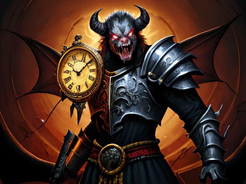 Rabid (Demon:1.35), Dragon Knight, A breastplate built from overlapping clock faces, dynamic angle