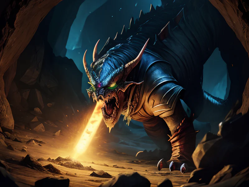 Vengeful (Elf:1.35), Warden, Inside a cavern containing a sleeping mechanical dragon, medium close-up